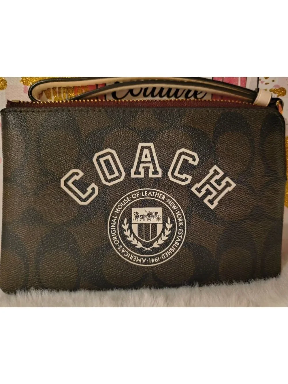 Coach Brown Signature Logo Wristlet